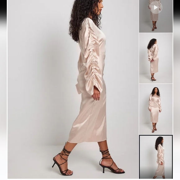 Ruched Satin Midi Dress - Picture 2 of 4